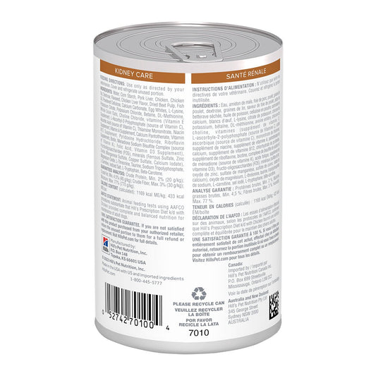 Alimento Hill's Prescription Diet k/d Cuidado del Riñón Pollo Para Perro Lata 370g