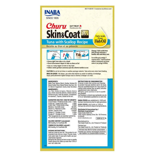 Churu Premio Cremoso Cuidado Piel y Pelo para Gato Todas las Edades Receta Atún con Escalopa 4 pzs