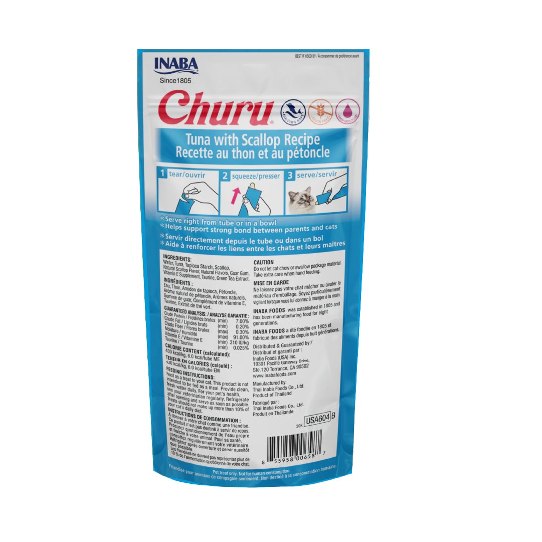 Churu Premio Cremoso Natural para Gato Todas las Etapas de Vida Receta Atún y Viera 4 pzs