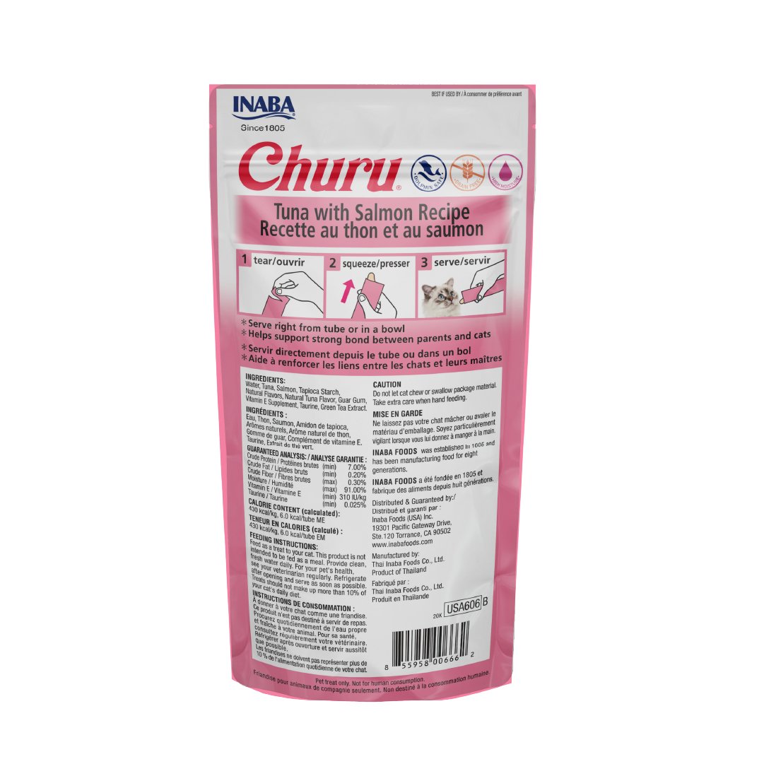 Churu Premio Cremoso Natural para Gato Todas las Etapas de Vida Receta Atún y Salmón 4 pzs