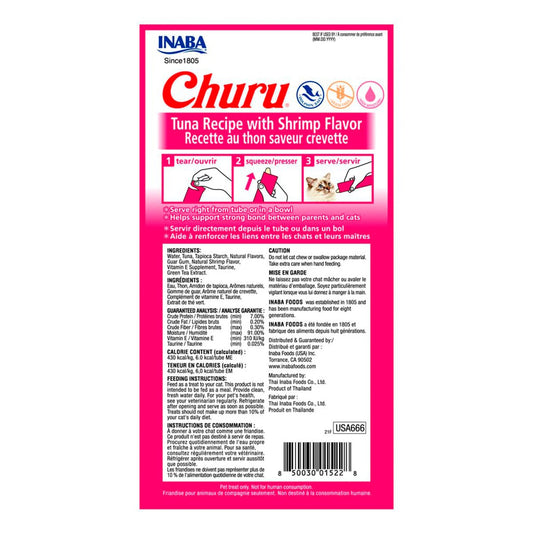 Churu Premio Cremoso Natural para Gato Todas las Etapas de Vida Receta Atún y Camarón 4pzs
