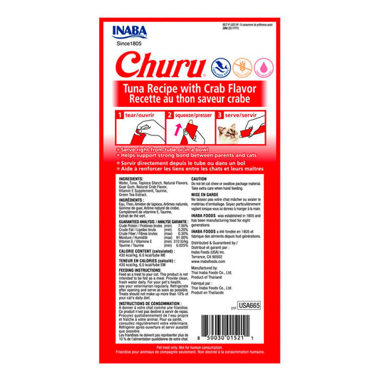 Churu Premio Cremoso Natural para Gato Todas las Etapas de Vida Receta Atún y Cangrejo 4 pzs