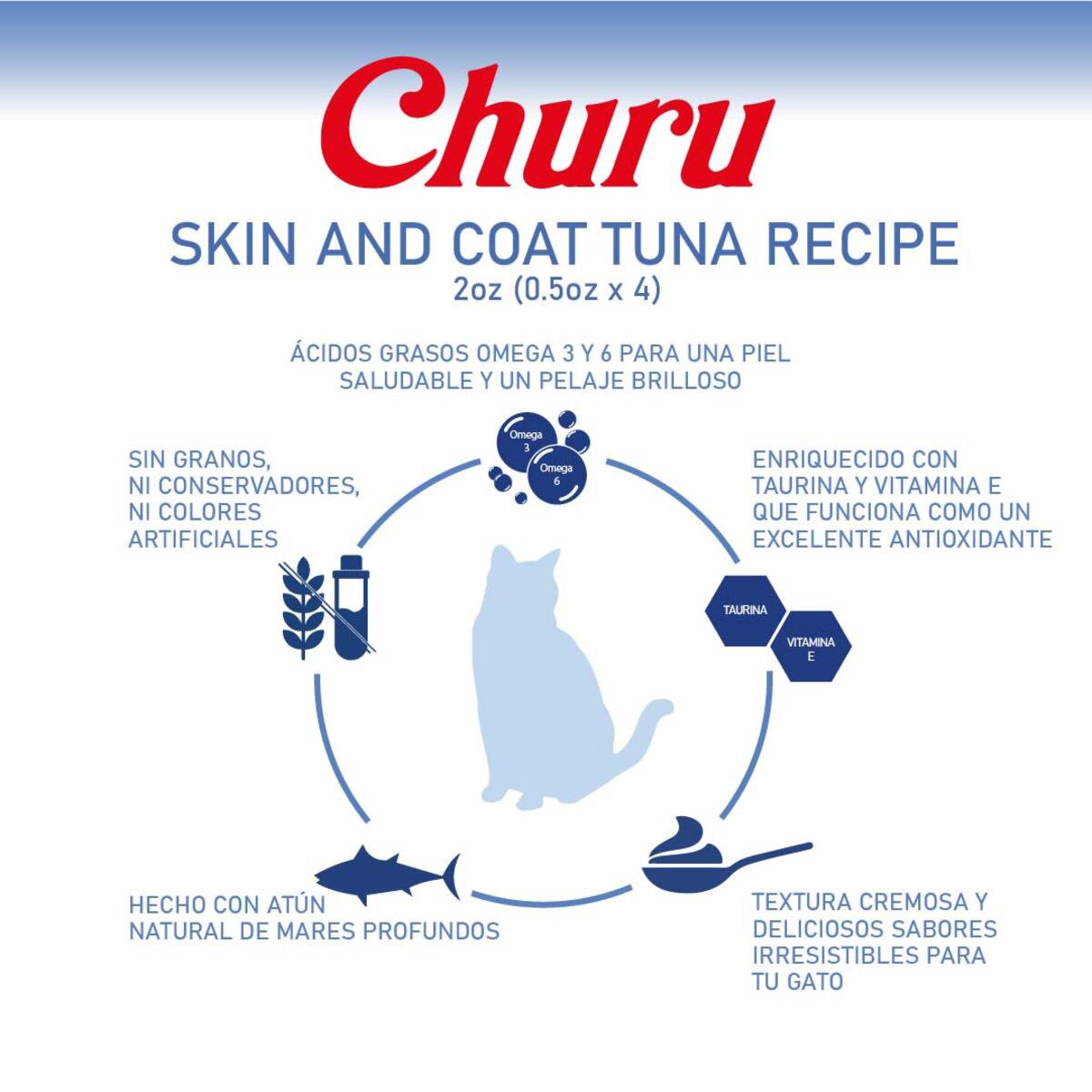 Churu Premio Cremoso Cuidado Piel y Pelo para Gato Todas las Edades Receta Atún, 4 pzs
