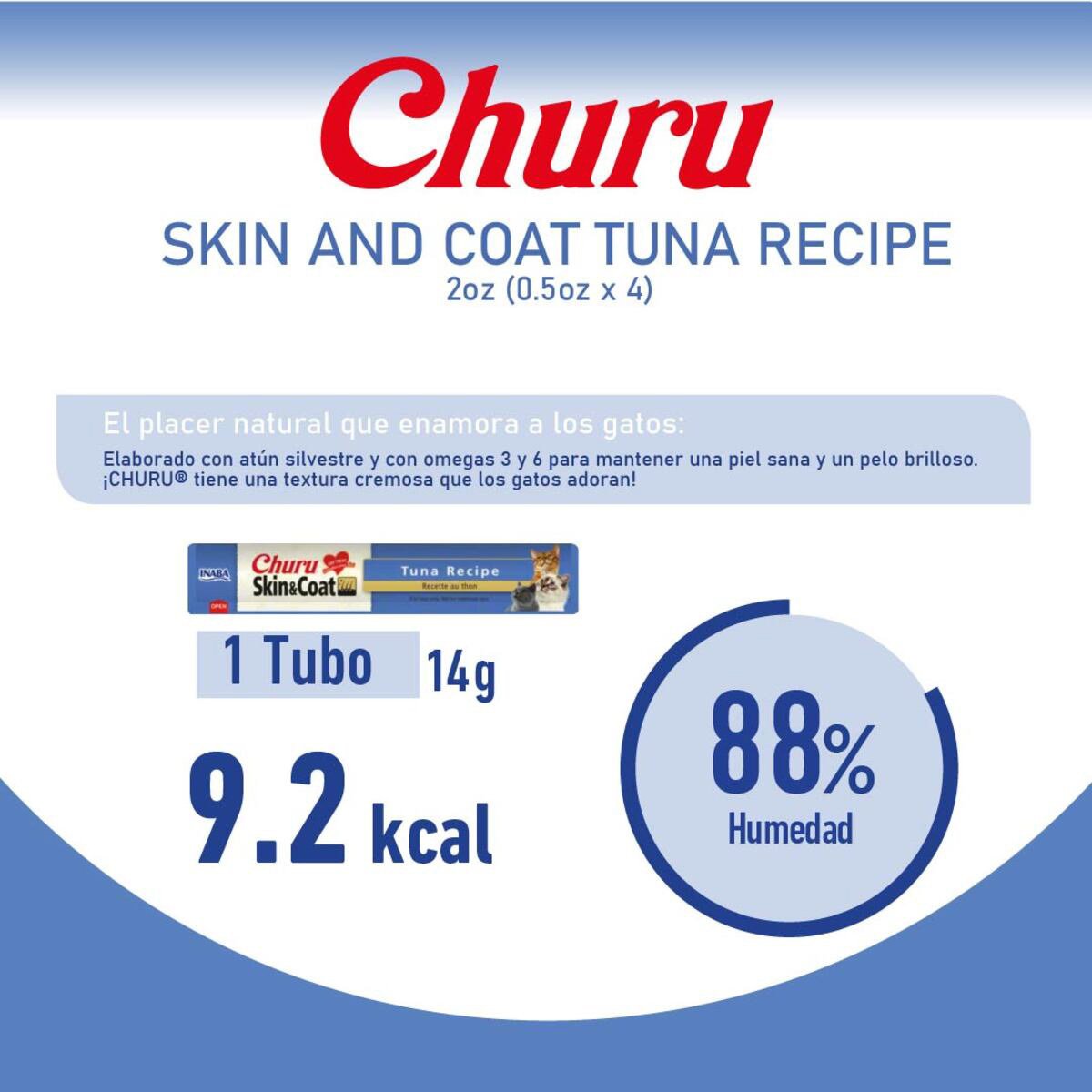 Churu Premio Cremoso Cuidado Piel y Pelo para Gato Todas las Edades Receta Atún, 4 pzs
