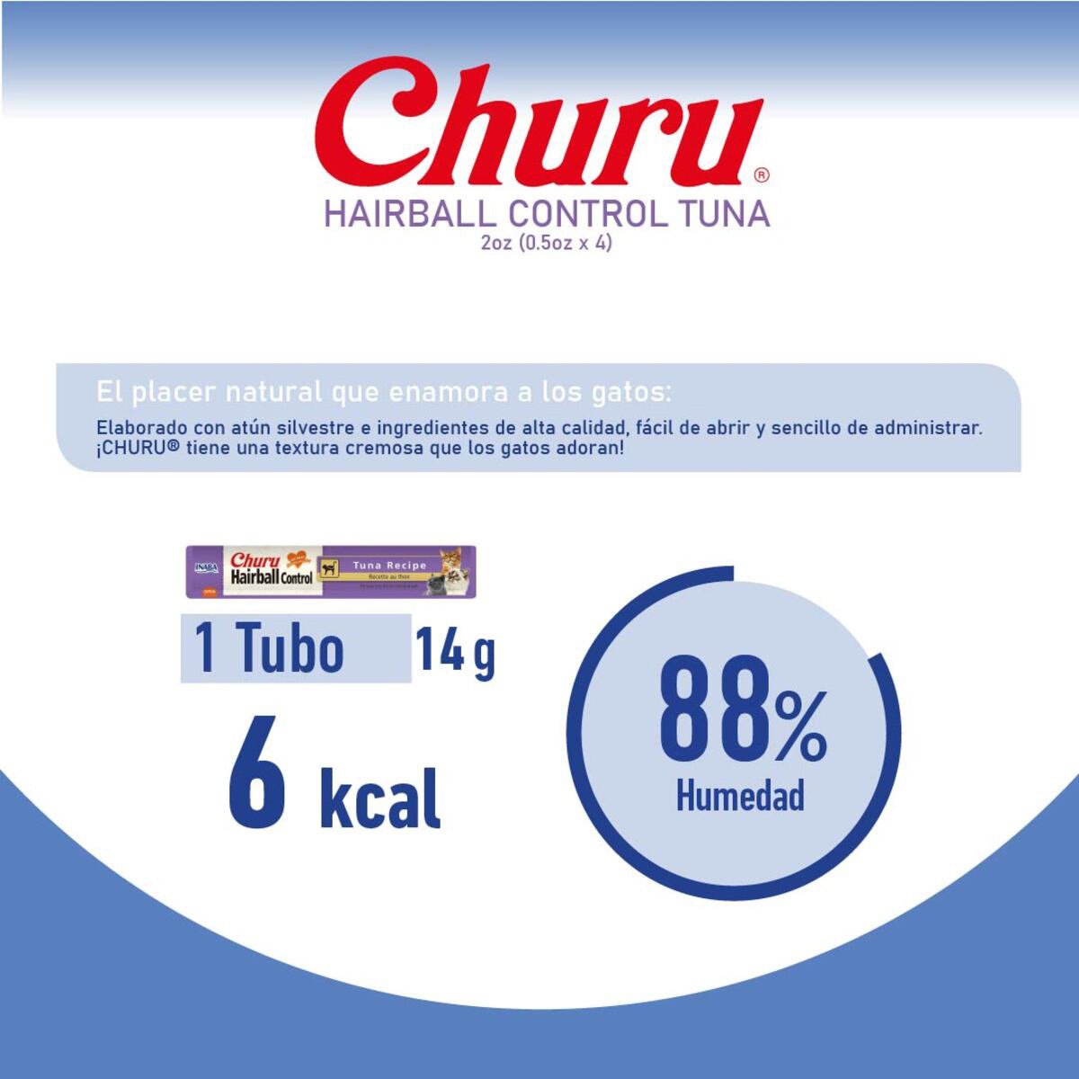 Churu Premio Cremoso Cuidado Bolas de Pelo para Gato Todas las Edades Receta Atún 4 pzs