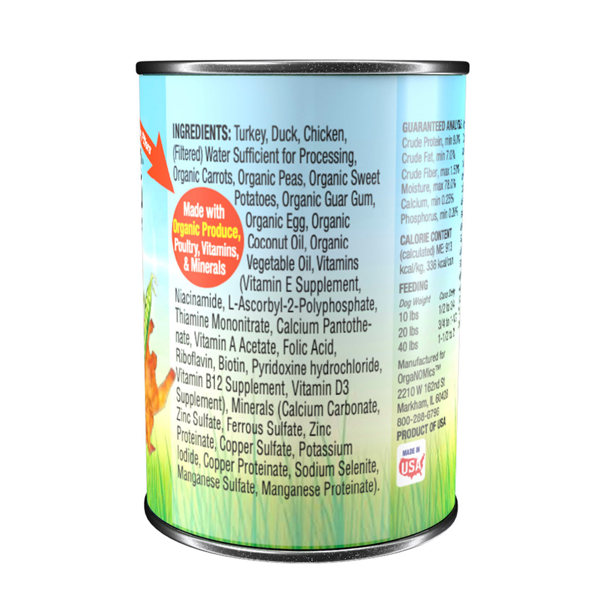 Alimento Organomics Pavo, Pato y Pollo Para Perro Lata 354g