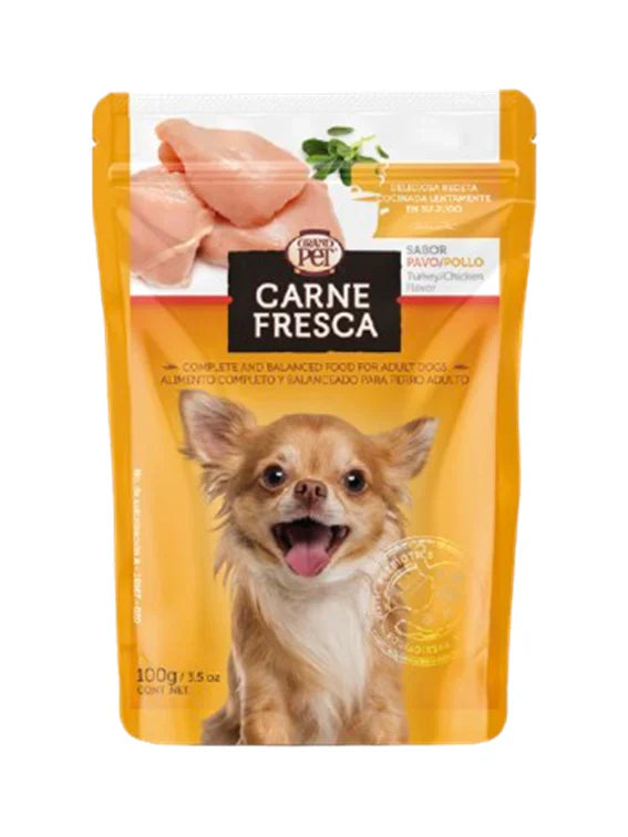 Alimento Carne Fresca Pavo y Pollo Sobre Para Perro 100g