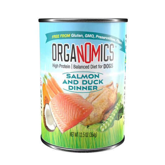 Alimento Organomics Salmón y Pato Para Perro Lata 354g