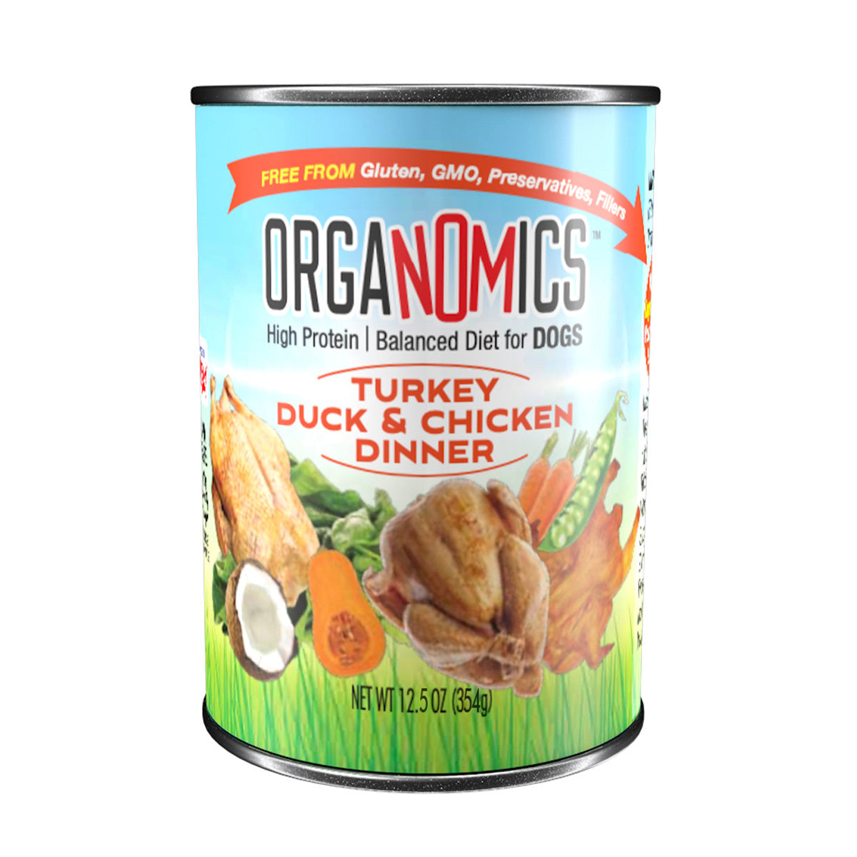 Alimento Organomics Pavo, Pato y Pollo Para Perro Lata 354g