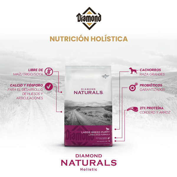 Alimento Diamond Naturals Cordero y Arroz Cachorro Razas Grandes 18.14 KG (Bajo pedido)