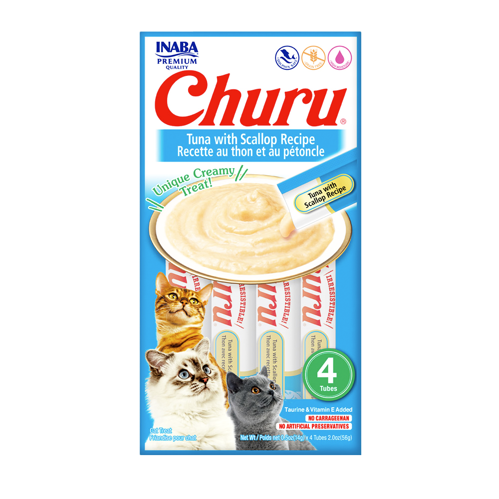 Churu Premio Cremoso Natural para Gato Todas las Etapas de Vida Receta Atún y Viera 4 pzs