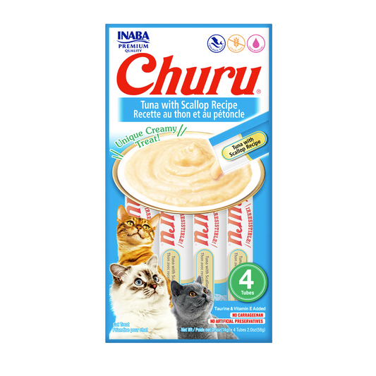 Churu Premio Cremoso Natural para Gato Todas las Etapas de Vida Receta Atún y Viera 4 pzs