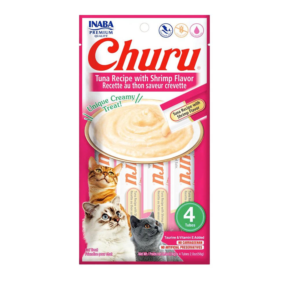 Churu Premio Cremoso Natural para Gato Todas las Etapas de Vida Receta Atún y Camarón 4pzs