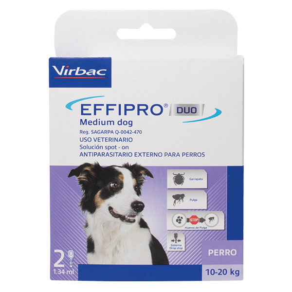 Virbac Effipro Spot Duo Duo, Pipeta Desparasitante Externa para Perro Mediano 10-20 kg 1.34 ml